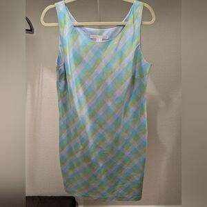 Elegant Plaid Midi Dress in Blue and Green